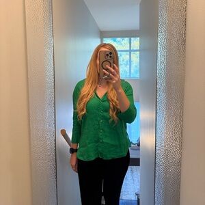 XS oversized green button up shirt